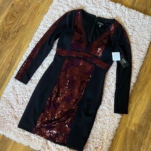 NWT Guess Los Angeles Cocktail Sequin Black Dress Size 12